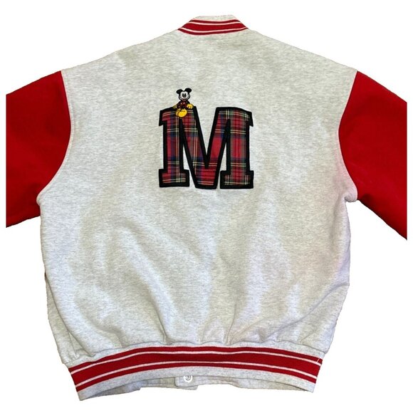 Vtg Disney Mickey & Co Varsity Jacket Lined Coat Snap Gray Red Sweatshirt Large - Picture 2 of 16